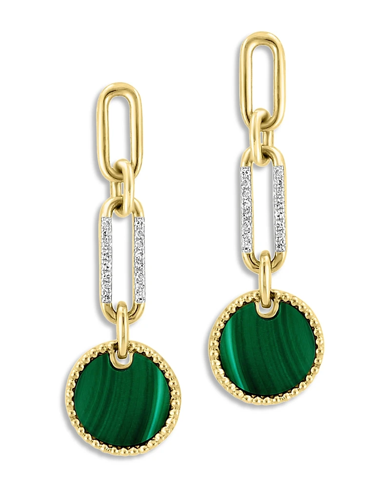 Bloomingdale's Fine Collection Malachite & Diamond Paperclip Link Drop Earrings