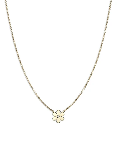 Zoe Lev 14K Yellow Gold Diamond Flower Pendant Necklace, 16-18