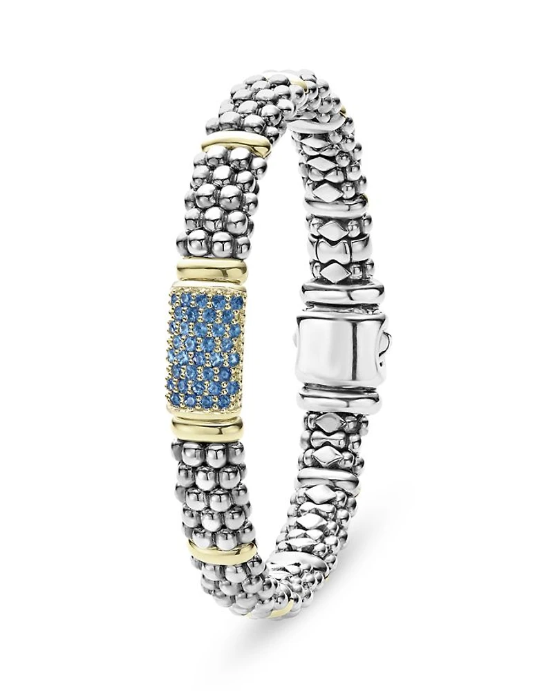 18K Yellow Gold & Sterling Silver Signature Caviar Blue Sapphire Pavé Link Bracelet
