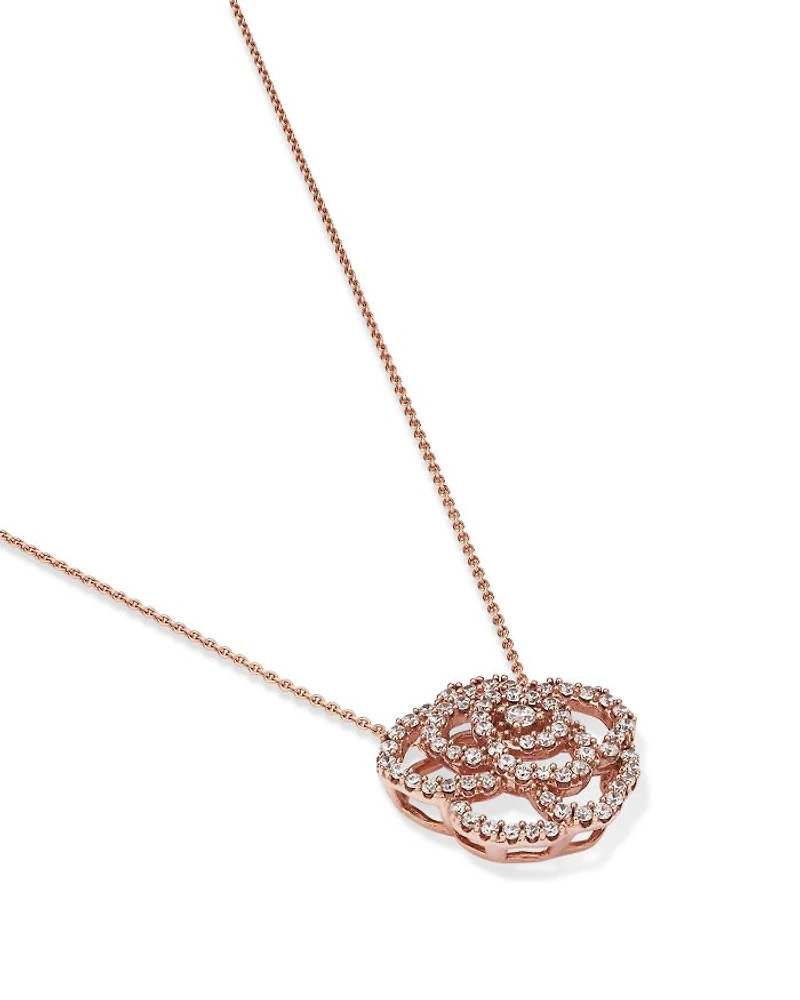 Diamond Rose Flower Pendant Necklace in 14K Rose Gold, 0.30 tcw