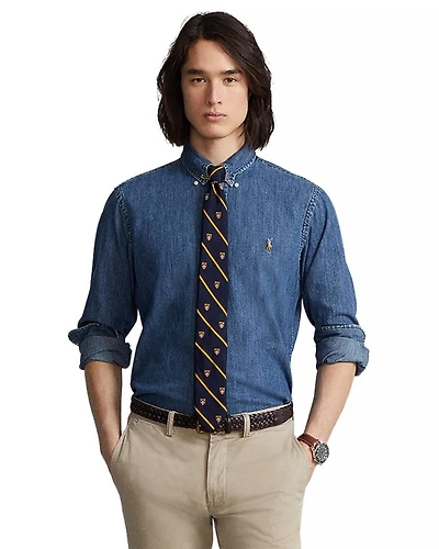 Classic Fit Long Sleeve Denim Cotton Button Down Shirt