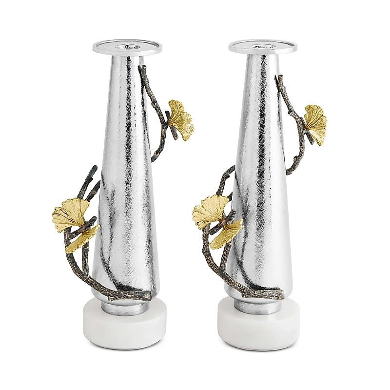 Michael Aram Butterfly Ginkgo Silver Candleholders, Set of 2
