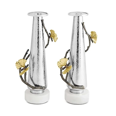 Michael Aram Butterfly Ginkgo Silver Candleholders, Set of 2