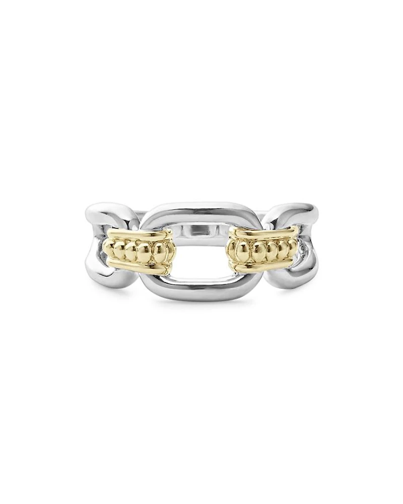 18K Yellow & Sterling Silver Signature Caviar Link Ring