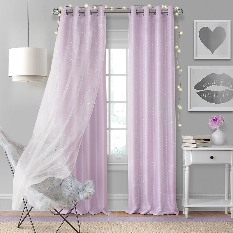 Elrene Home Fashions Aurora Kids Room Darkening Layered Sheer Curtain Panel
