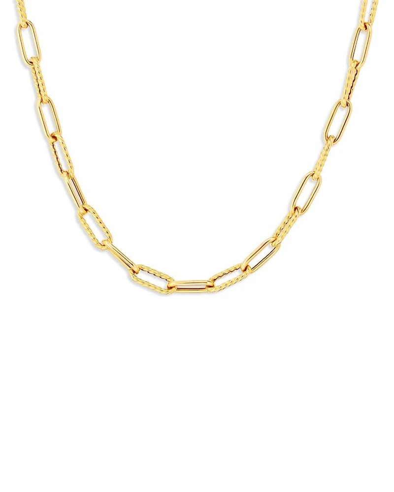 18K Yellow Gold Textured Link Chain Necklace