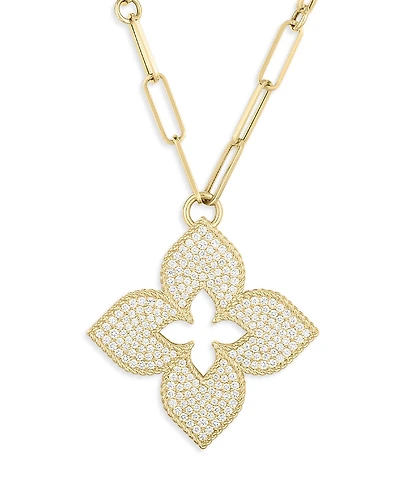 Roberto Coin 18K Yellow Gold Venetian Princess Diamond Pave Flower Pendant Necklace, 33