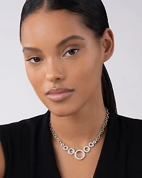 Sterling Silver Caviar Spark Diamond Multi Circle Statement Necklace, 18"