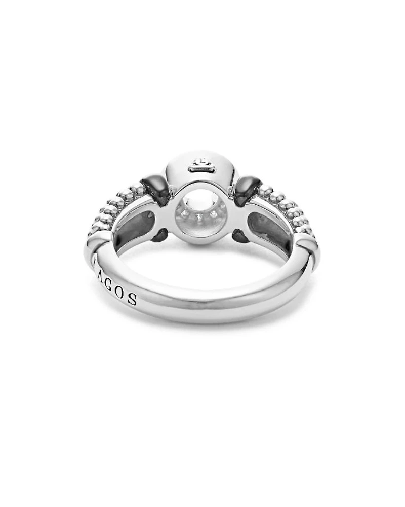 Sterling Silver Black Caviar Ceramic & Diamond Circle Bead Ring