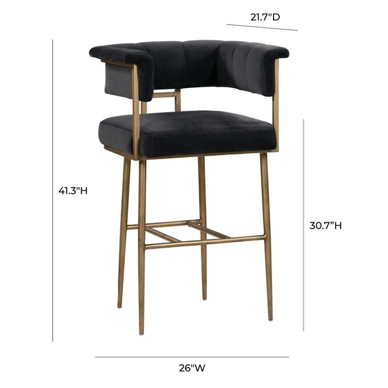 Astrid Grey Velvet Bar Stool