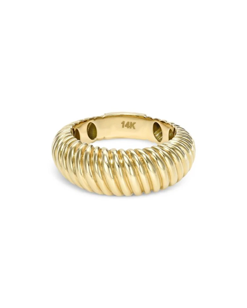 14K Yellow Gold Ribbed Dome Ring