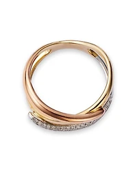 Diamond Pavé Crossover Ring in 14K Yellow, White & Rose Gold, 0.20 tcw