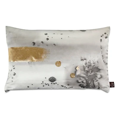 Stardust Charcoal Gold Hand-Painted Silk Pillow, 12" x 20"