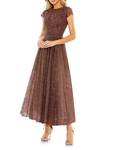 Mac Duggal Embellished Cap Sleeve A Line Dress