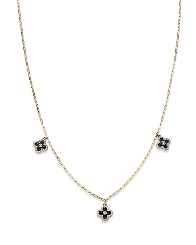 Diamond & Enamel Clover Droplet Necklace in 14K Yellow Gold, 0.25 tcw