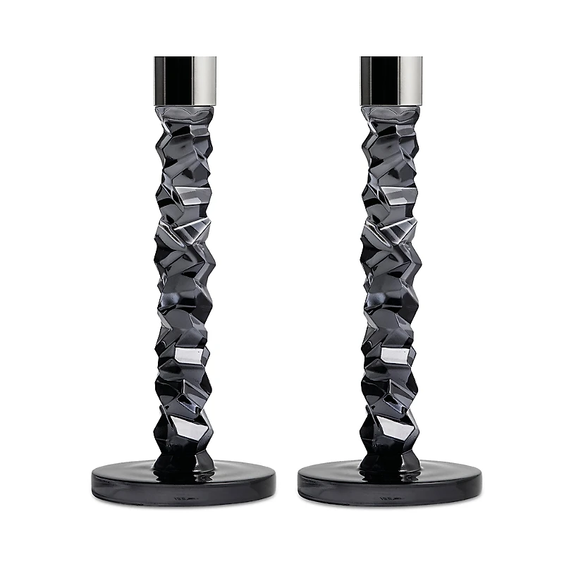 Orrefors Carat Medium Graphite Candlesticks, Set of 2