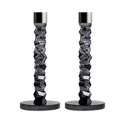 Orrefors Carat Medium Graphite Candlesticks, Set of 2