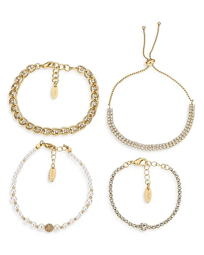Ultimate Imitation Pearl & Embellished Mixed Bracelets in 18K Gold Plate, Set of 4