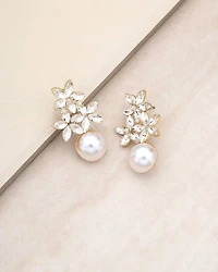 Best Day Floral Faux Pearl Earrings in 18K Gold Plate