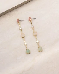 Earth Stone Mixed Crystal Linear Drop Earrings in 18K Gold Plated
