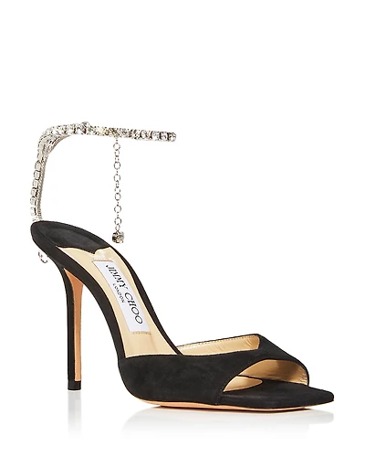 Jimmy Choo Women's Saeda Ankle Strap Chain 100 High Heel Sandals