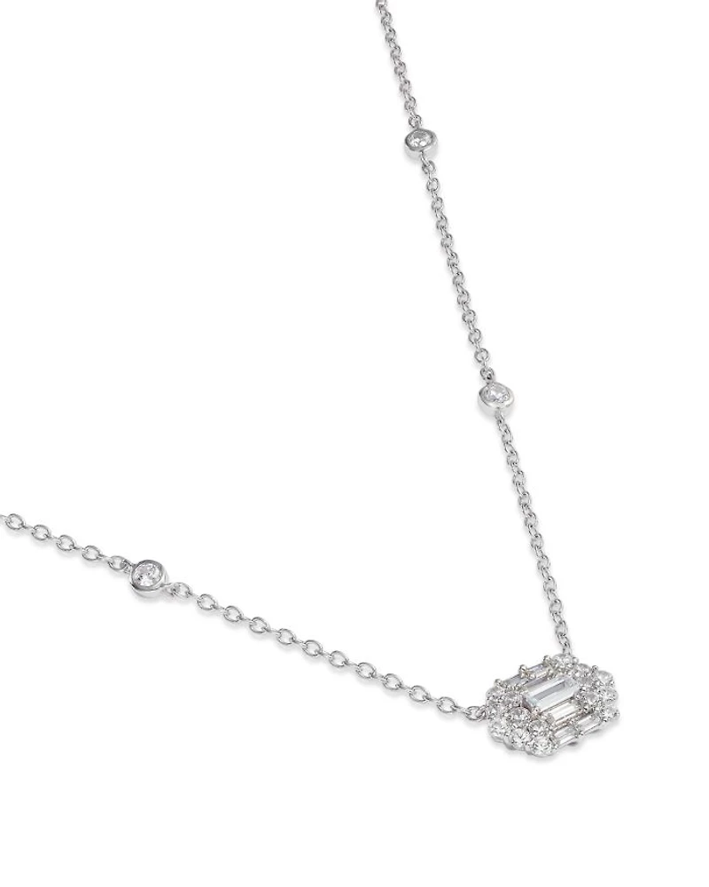 Diamond Baguette & Round Mosaic Pendant Necklace in 14K White Gold, 0.60 tcw