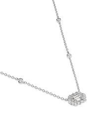 Diamond Baguette & Round Mosaic Pendant Necklace in 14K White Gold, 0.60 tcw