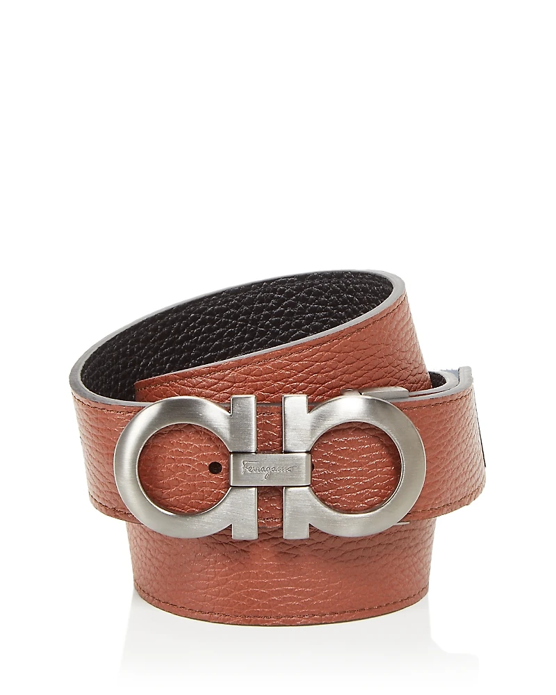 Salvatore Ferragamo Men's Double Gancini Leather Reversible Belt