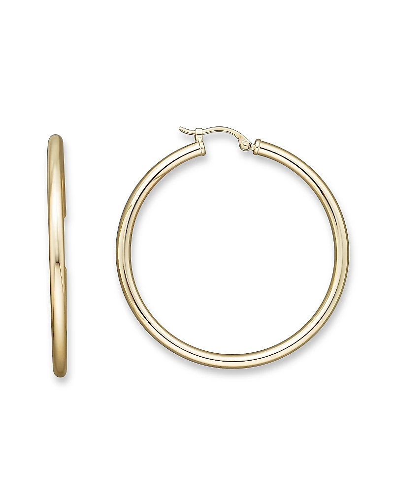 14K Yellow Gold Tube Hoop Earrings