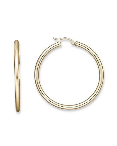 14K Yellow Gold Tube Hoop Earrings
