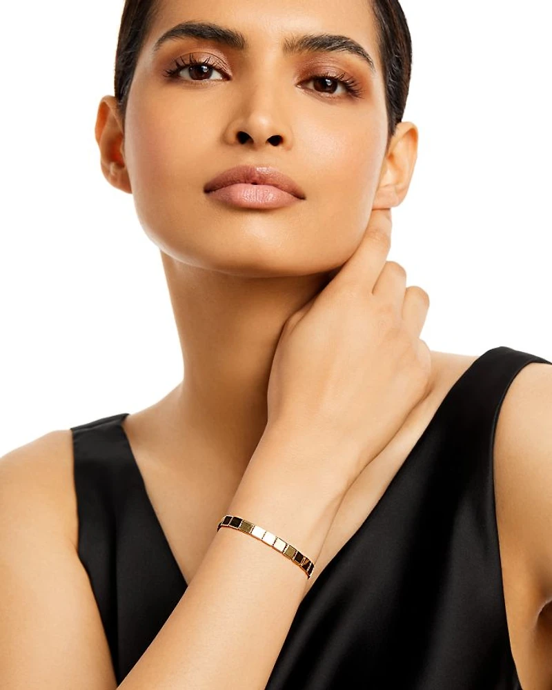 14K Yellow Gold Etched Square Link Bracelet