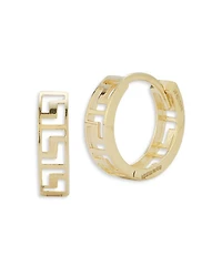 14K Yellow Gold Greek Key Cut Out Huggie Earrings - Exclusive