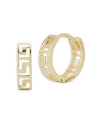 Moon & Meadow 14K Yellow Gold Greek Key Cut Out Huggie Earrings - Exclusive