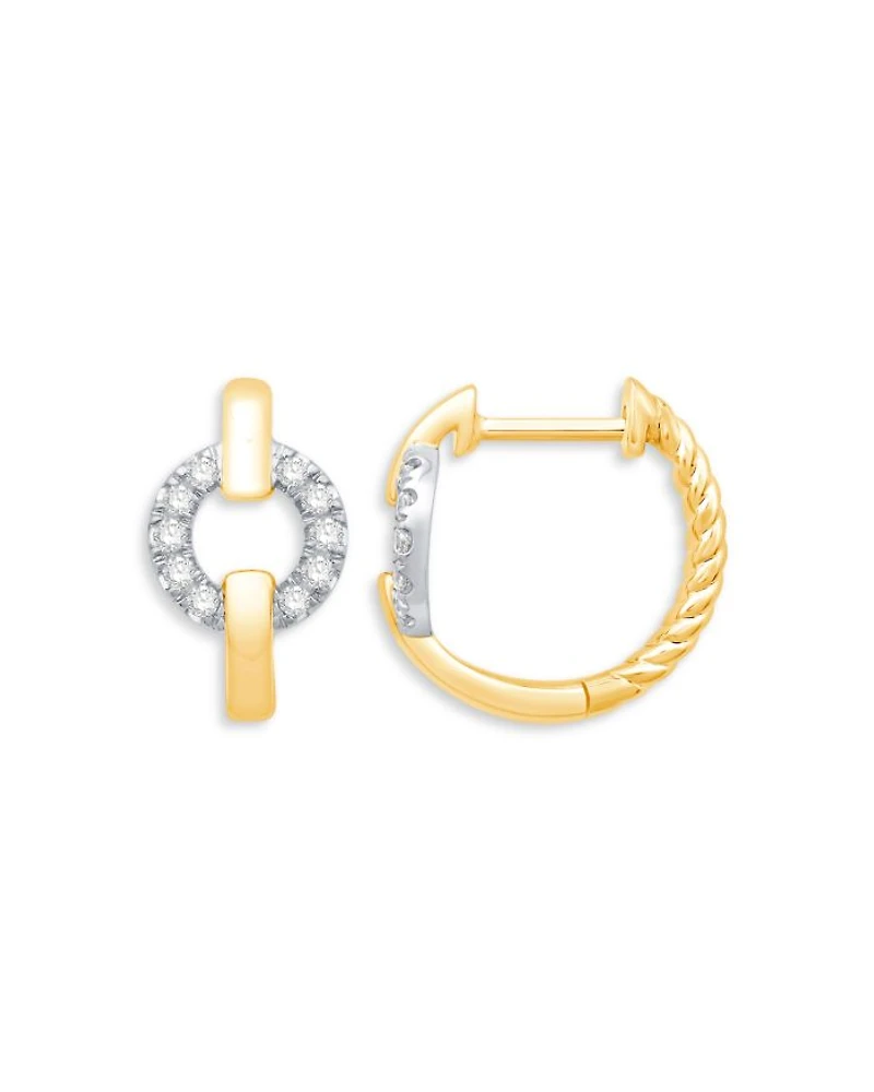 Diamond Circle Huggie Hoop Earrings in 14K White and Yellow Gold, 0.15 tcw