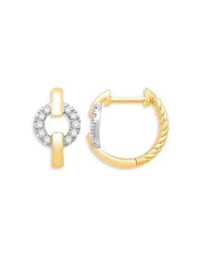 Diamond Circle Huggie Hoop Earrings in 14K White and Yellow Gold, 0.15 tcw