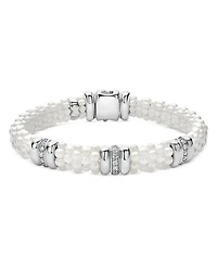 Sterling Silver & Ceramic White Caviar Diamond Three Station Bracelet