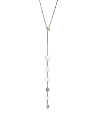 David Yurman 18K Yellow Gold Cultured Freshwater Pearl & Pave Diamond Y Necklace, 28