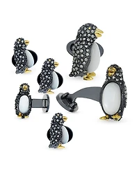 Penguin Sterling Silver, Mother Of Pearl & Marcasite Stud & Cufflink Set