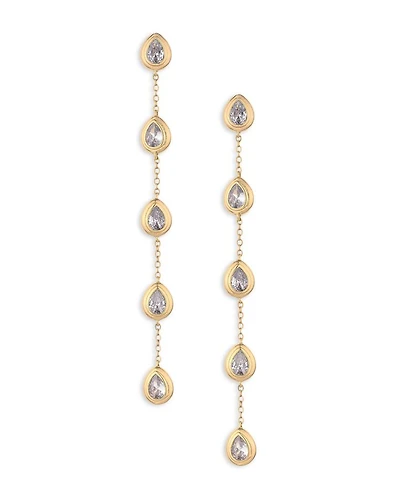 Single File Crystal Cubic Zirconia Teardrop Linear Drop Earrings in 18K Gold Plated