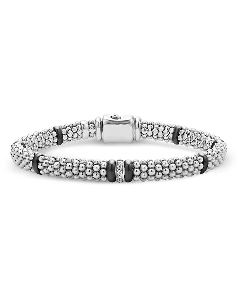 Single Station Diamond Caviar Bracelet Sterling Silver