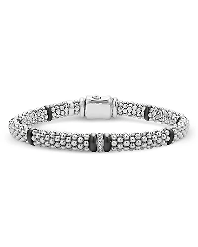 Single Station Diamond Caviar Bracelet Sterling Silver