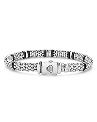 Four Station Diamond Black Caviar Bracelet Sterling Silver