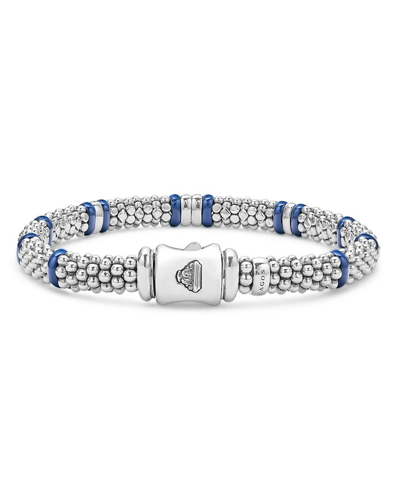 Four Station Diamond Blue Caviar Bracelet Sterling Silver