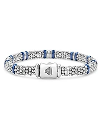 Four Station Diamond Blue Caviar Bracelet Sterling Silver