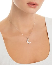 Diamond Baguette & Round Crescent Pendant Necklace in 14K White Gold, 0.62 tcw