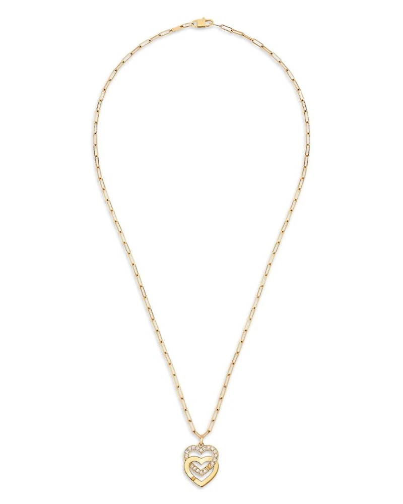 18K Yellow Gold Double Coeurs Diamond Pendant Necklace, 17.7"