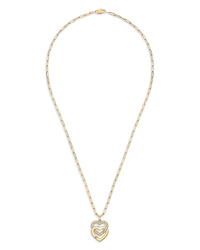 Dinh Van 18K Yellow Gold Double Coeurs Diamond Pendant Necklace, 17.7