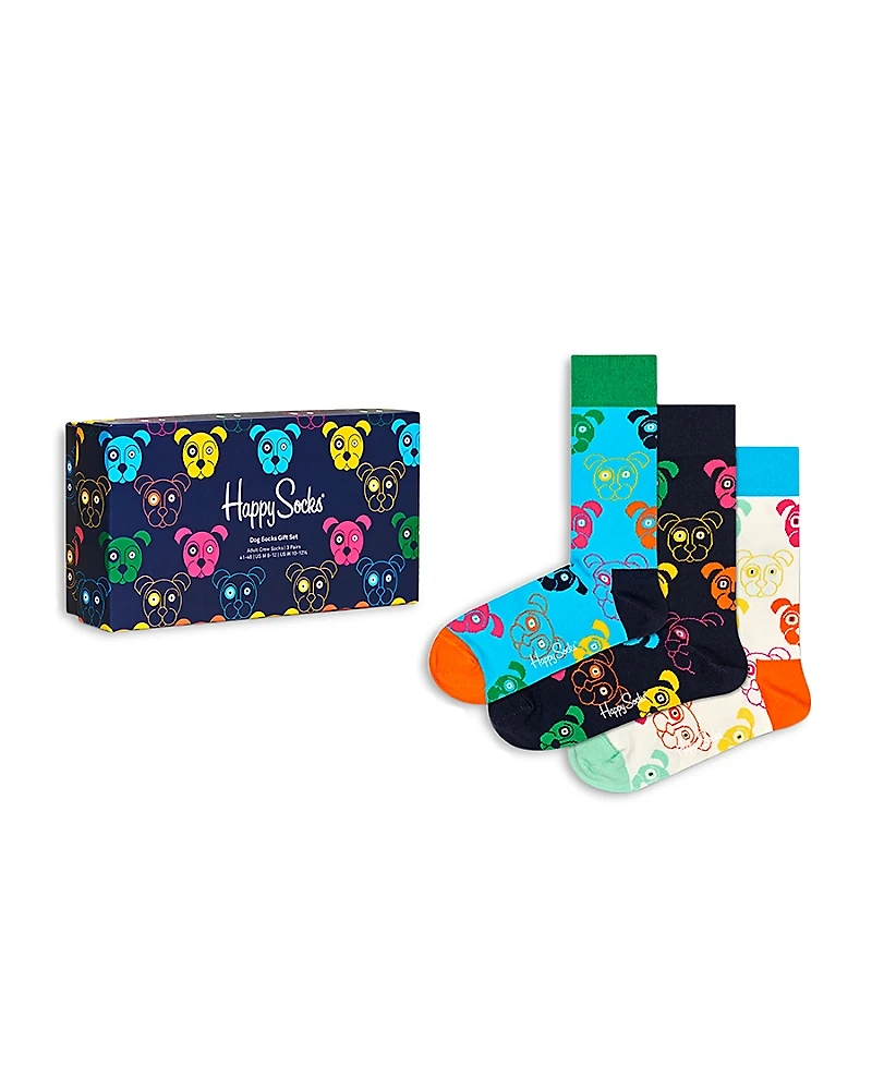 Happy Socks Dog Cotton Blend Crew Socks Gift Box, Pack of 3