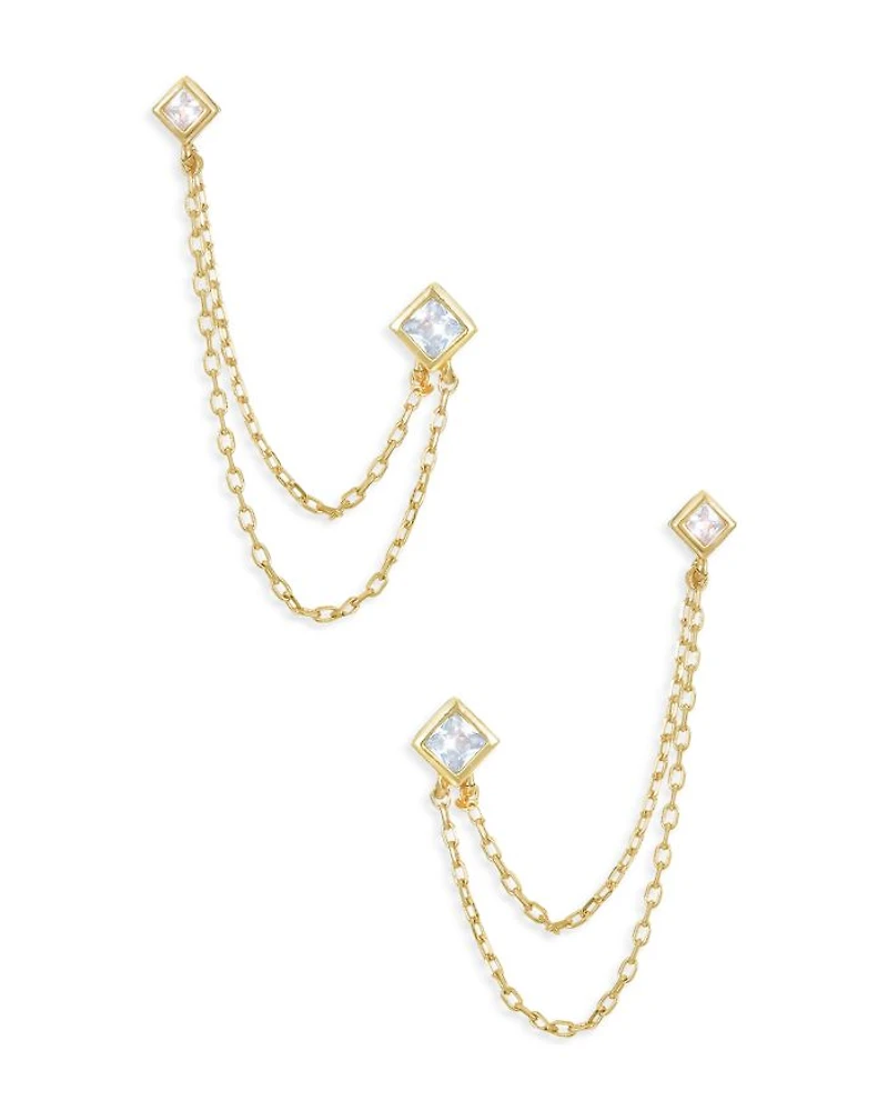 Draped Chain Double Piercing Earrings