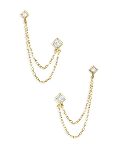 Ettika Draped Chain Double Piercing Earrings